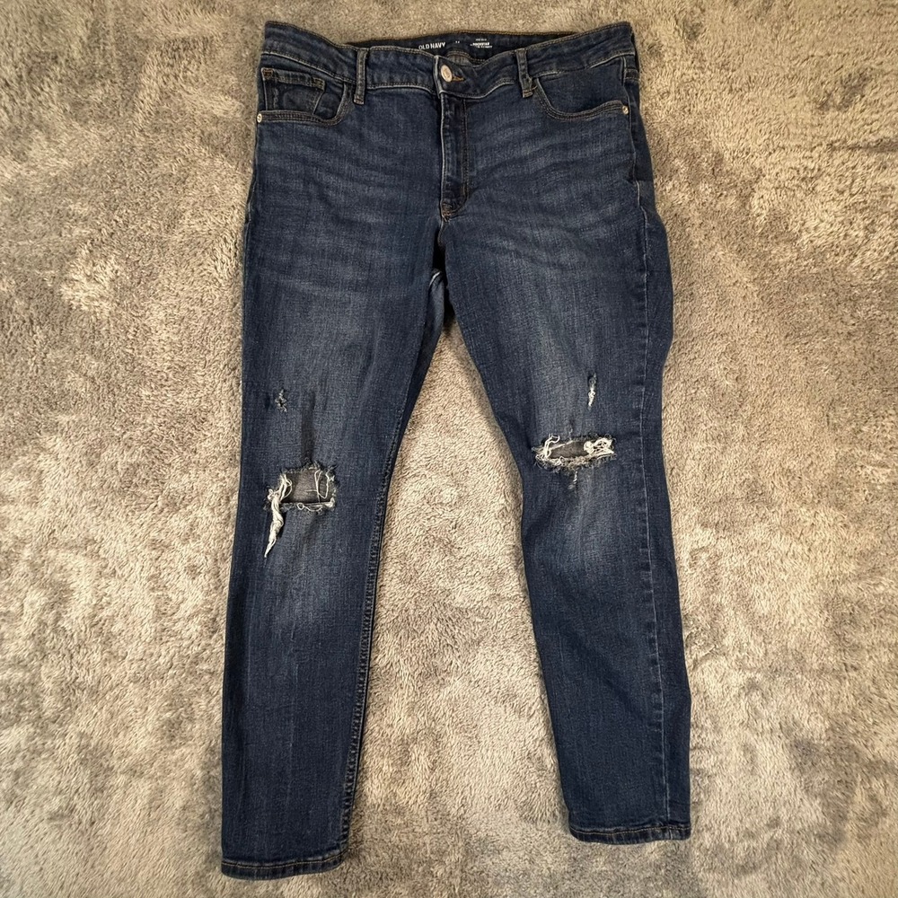 Old Navy Rockstar Super Skinny Jeans Dark Wash Distressed Mid-Rise 14 Short
